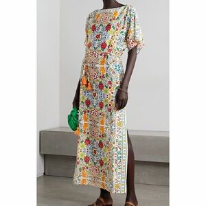 Tory Burch Cat Floral Printed Beach Caftan Maxi Dress Cover Up Folkloric M